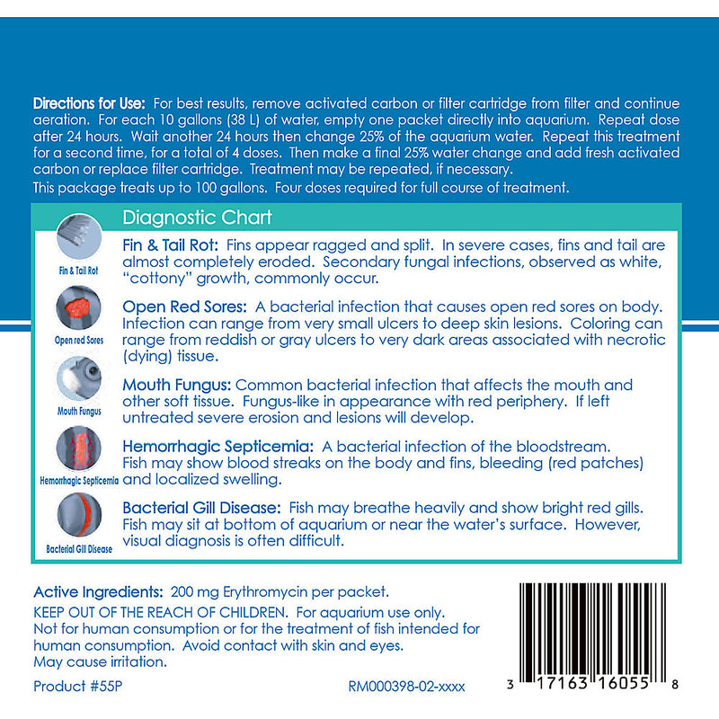 API E.M. ERYTHROMYCIN FISH BACTERIAL INFECTION TREATMENT FOR MARINE AND FRESHWATER